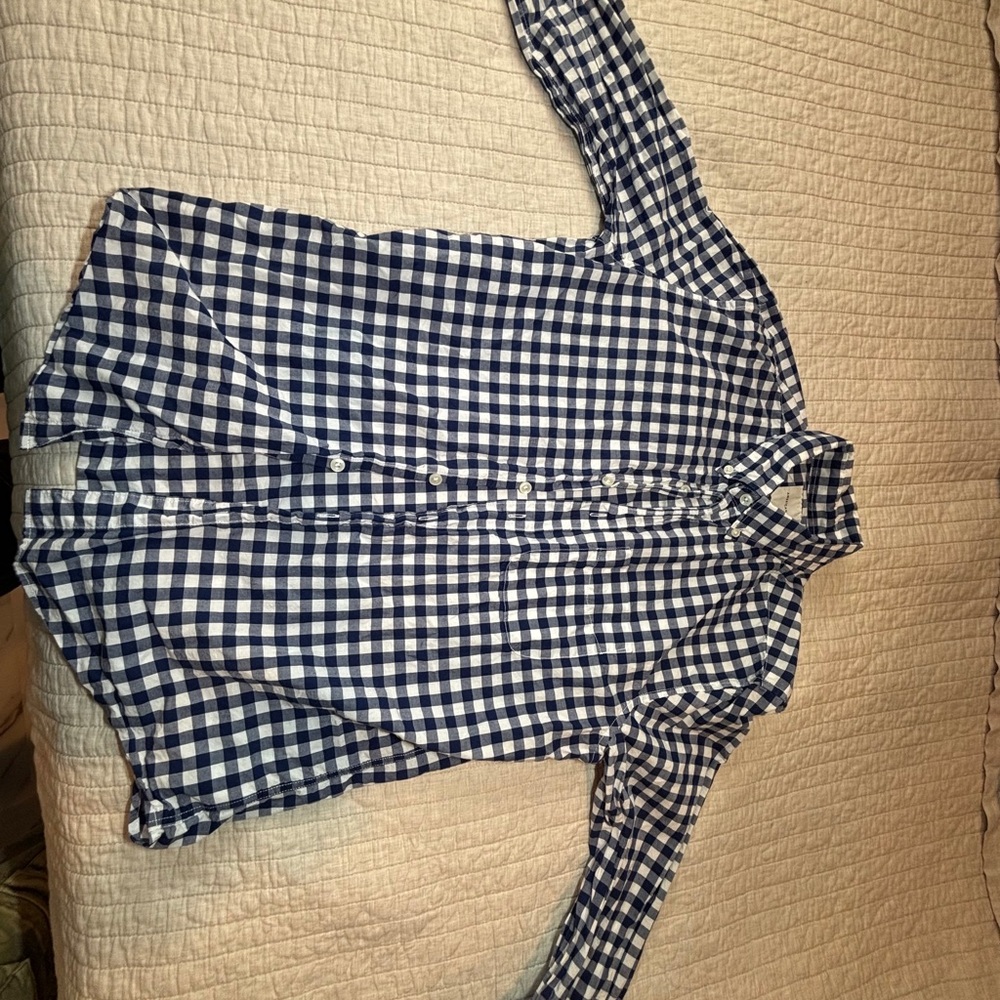 Blue and White Checkered Button-Up Shirt